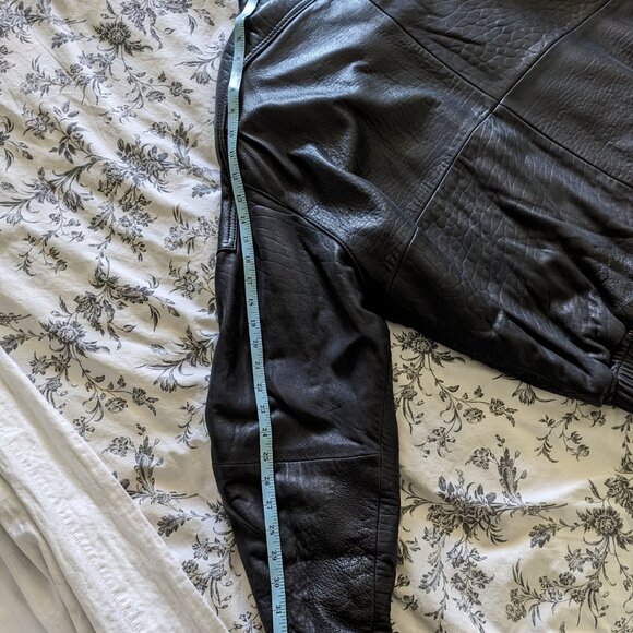Black Leather Bomber Jacket - Picture 15 of 16
